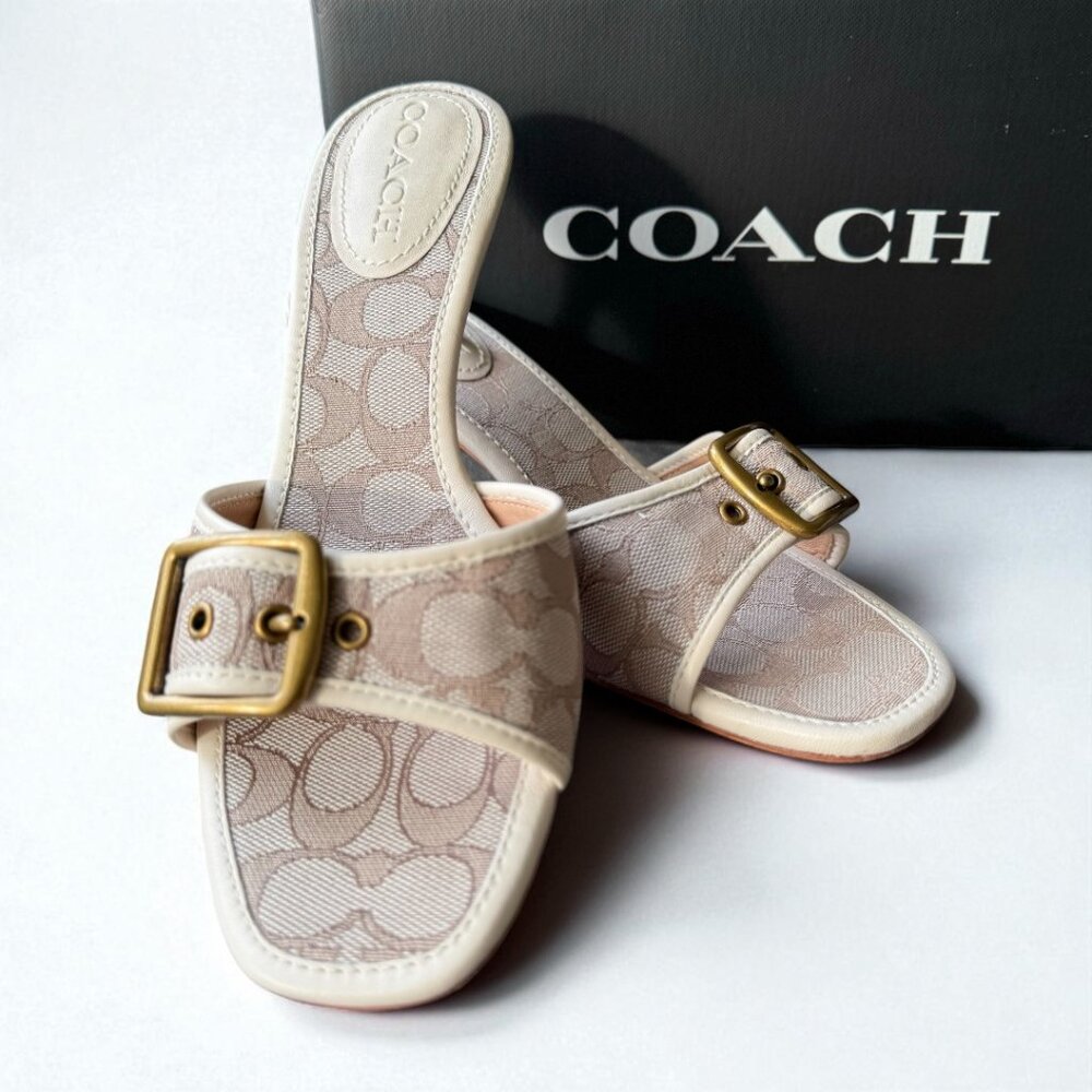 Coach Margot Jacquard Sandals – Size 9.5, Chalk/Stone – Brand New in Box